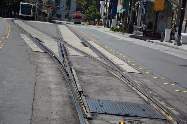 The track switch near Downtown Long Beach Station will be moved so trains can run more reliably. Photo: Anna Chen/Metro