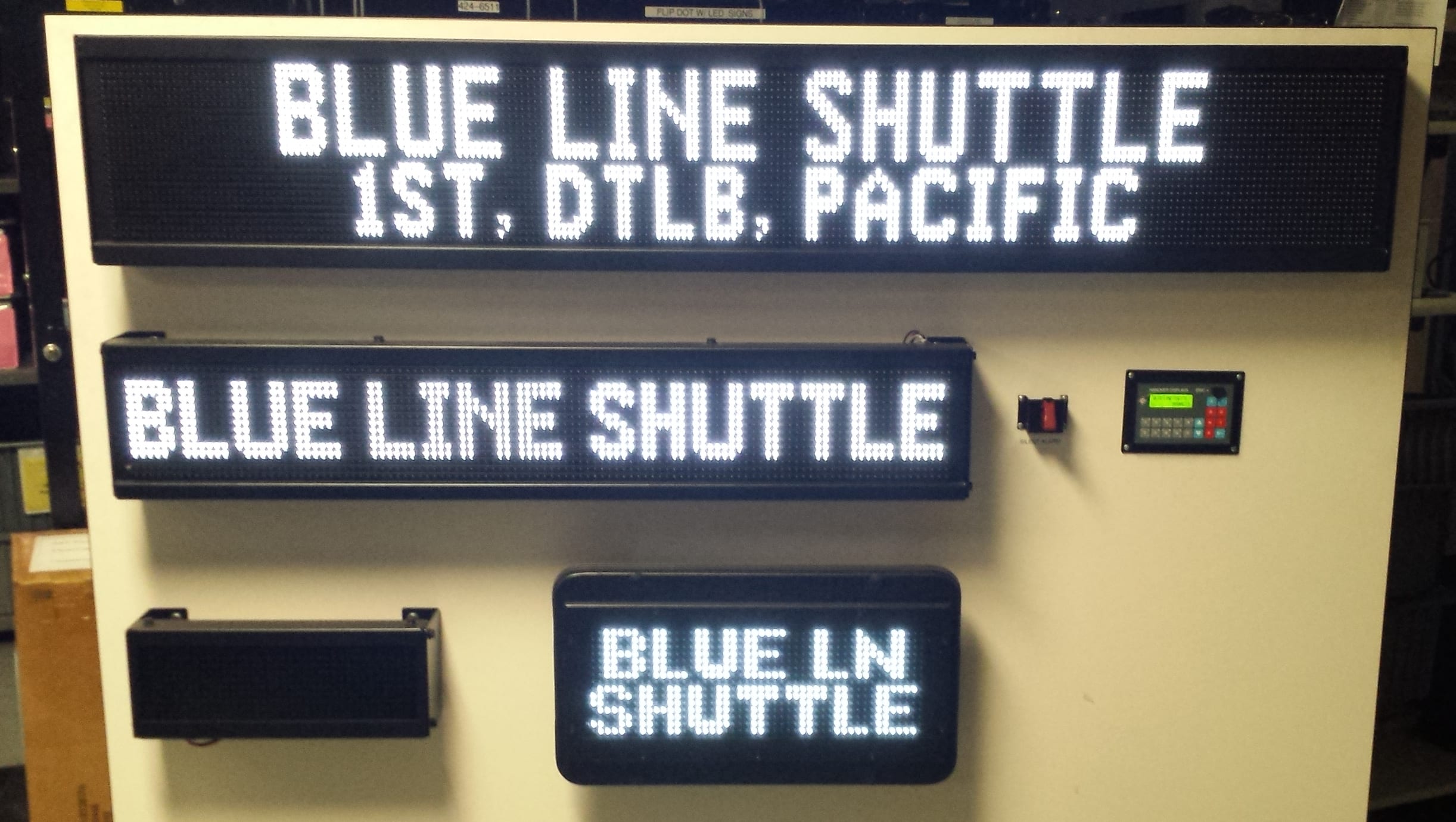 Blue Line shuttle buses headsigns.