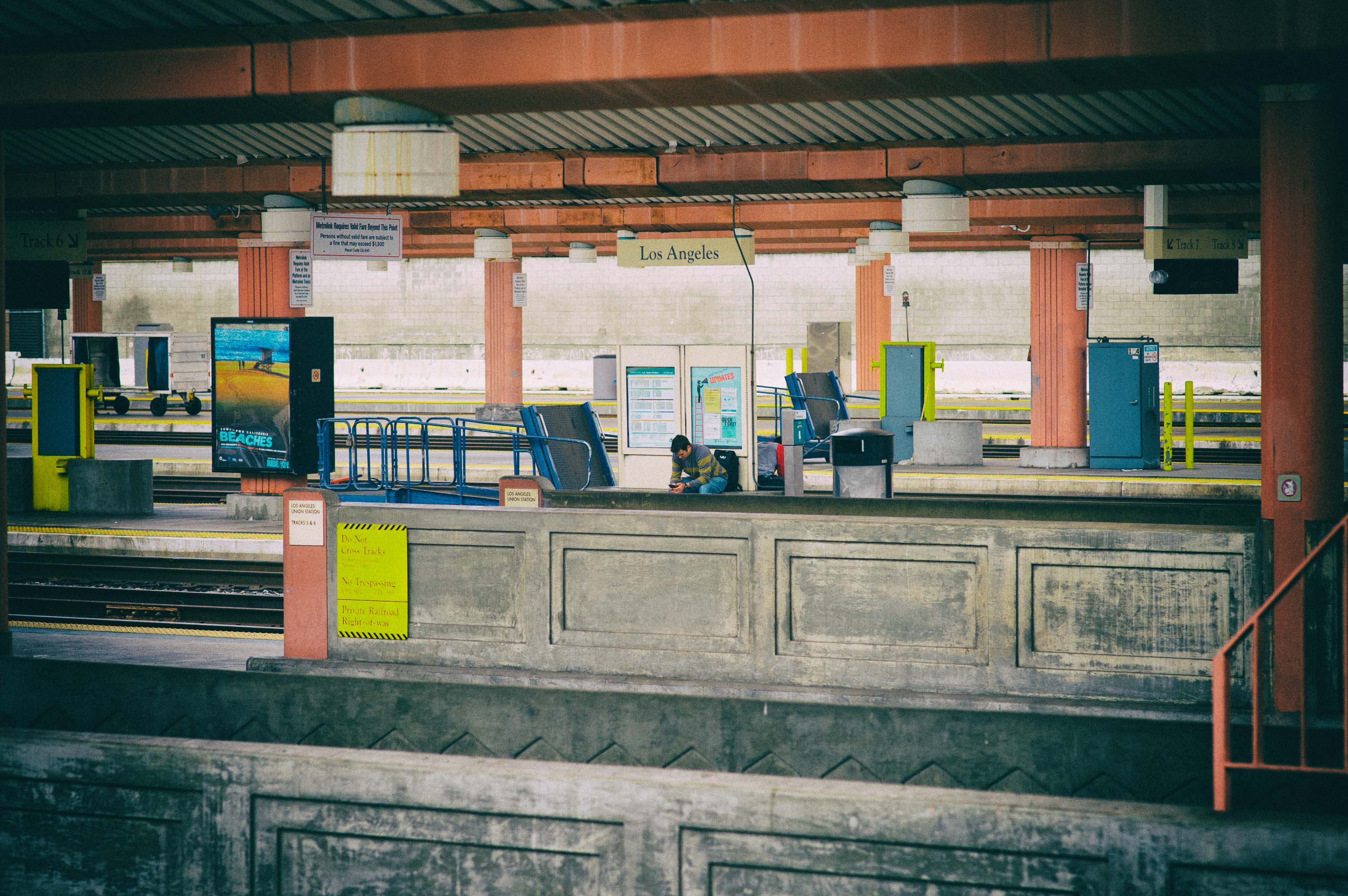 ART OF TRANSIT: Waiting for a train at Los Angeles Union Station on Monday. Photo by Steve Hymon/Metro. 