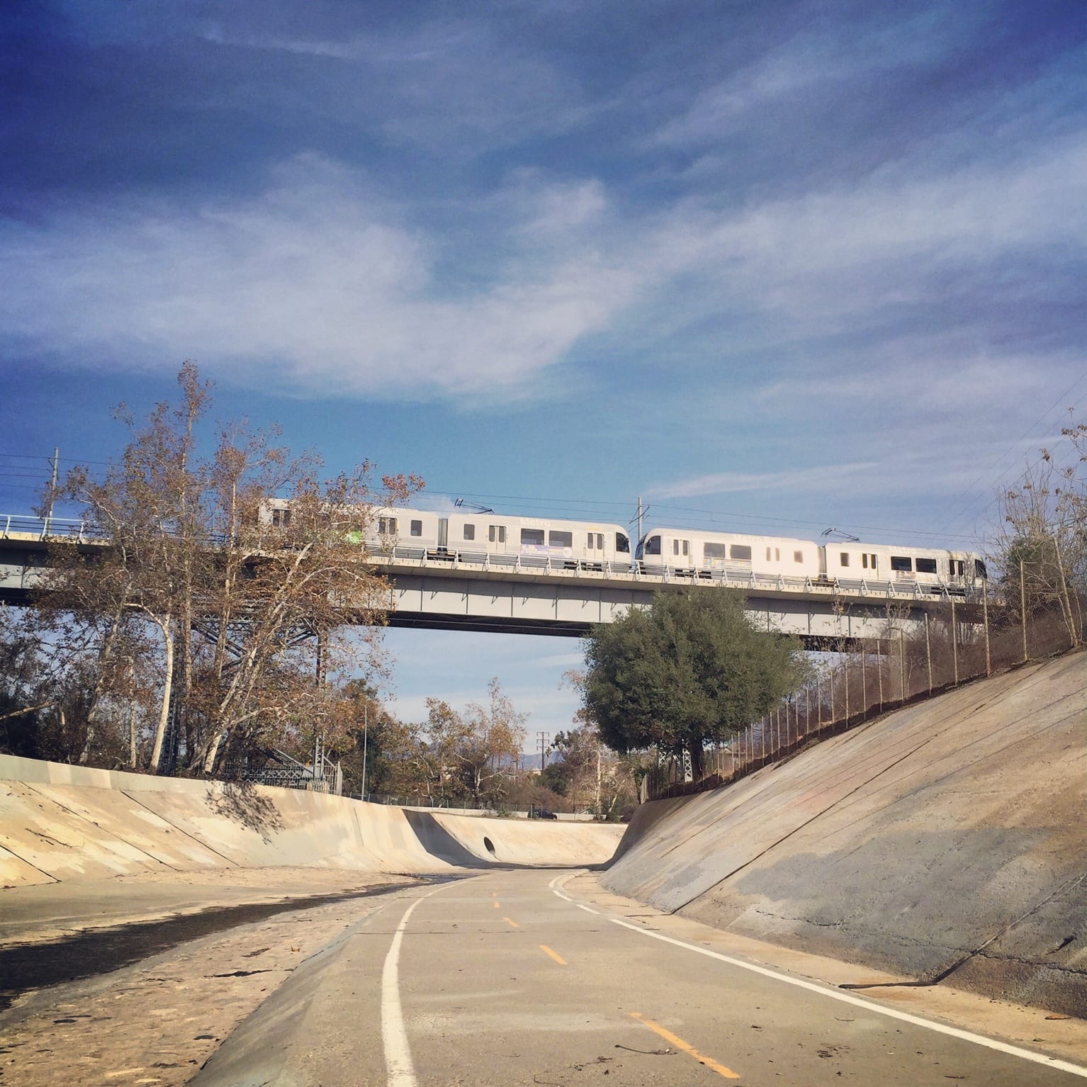 ART OF TRANSIT: Gold Line train over the Arroyo Seco Bike Path. (Photo: Anna Chen/Metro)