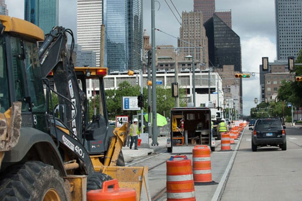 Work on a new light rail line in downtown Houston. Photo: Houston Metro.