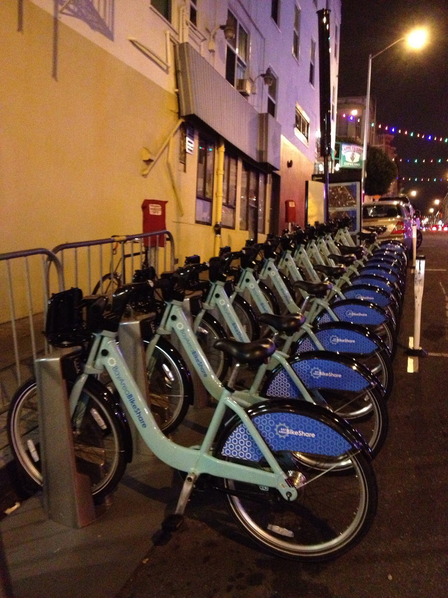 A bike share station in the Bay Area. Photo by Naotake Murayama, via Flickr creative commons. 