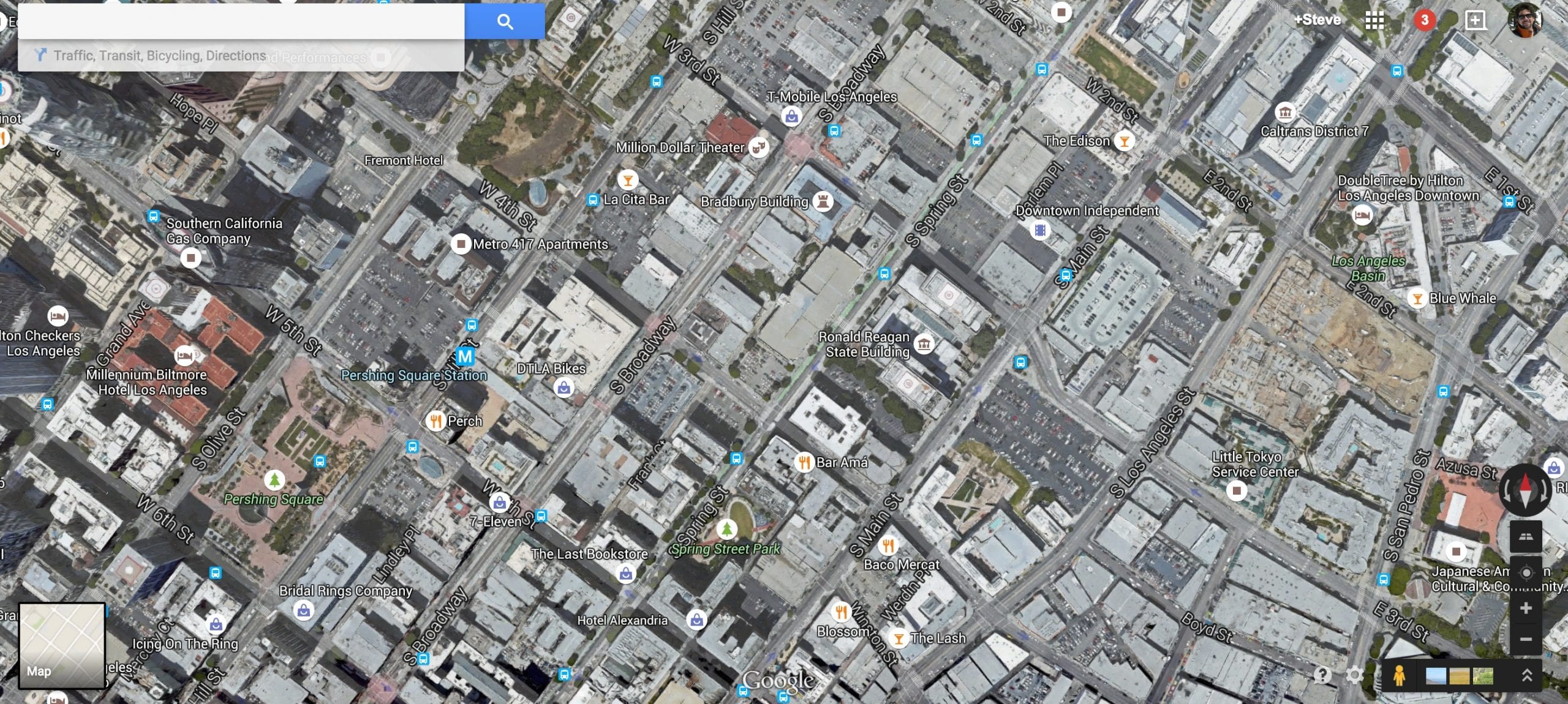 A view of some of DTLA and its plentiful parking lots via Google Maps.