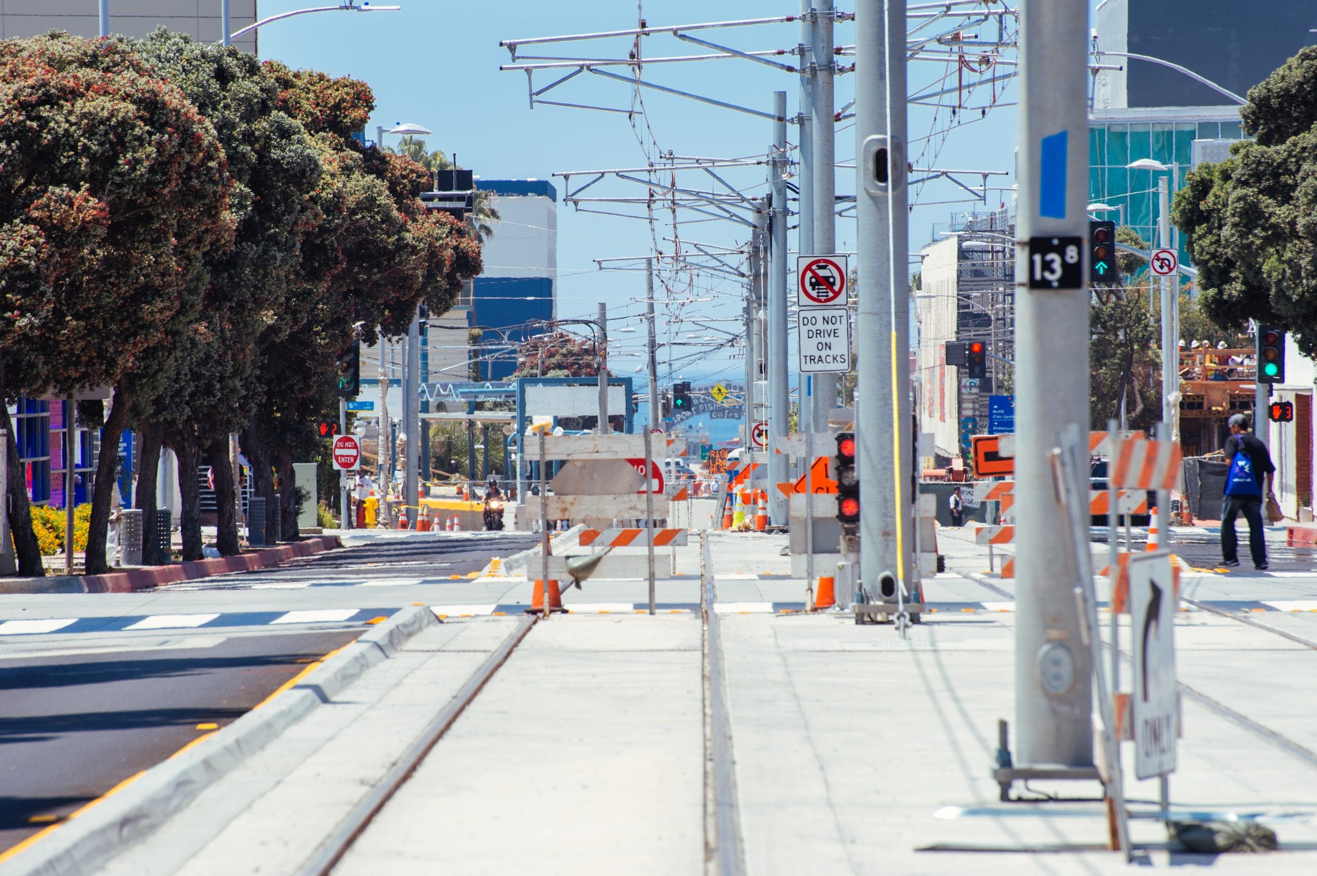 Looking west down the tracks toward the final Expo station and the Santa Monica Pier beyond.