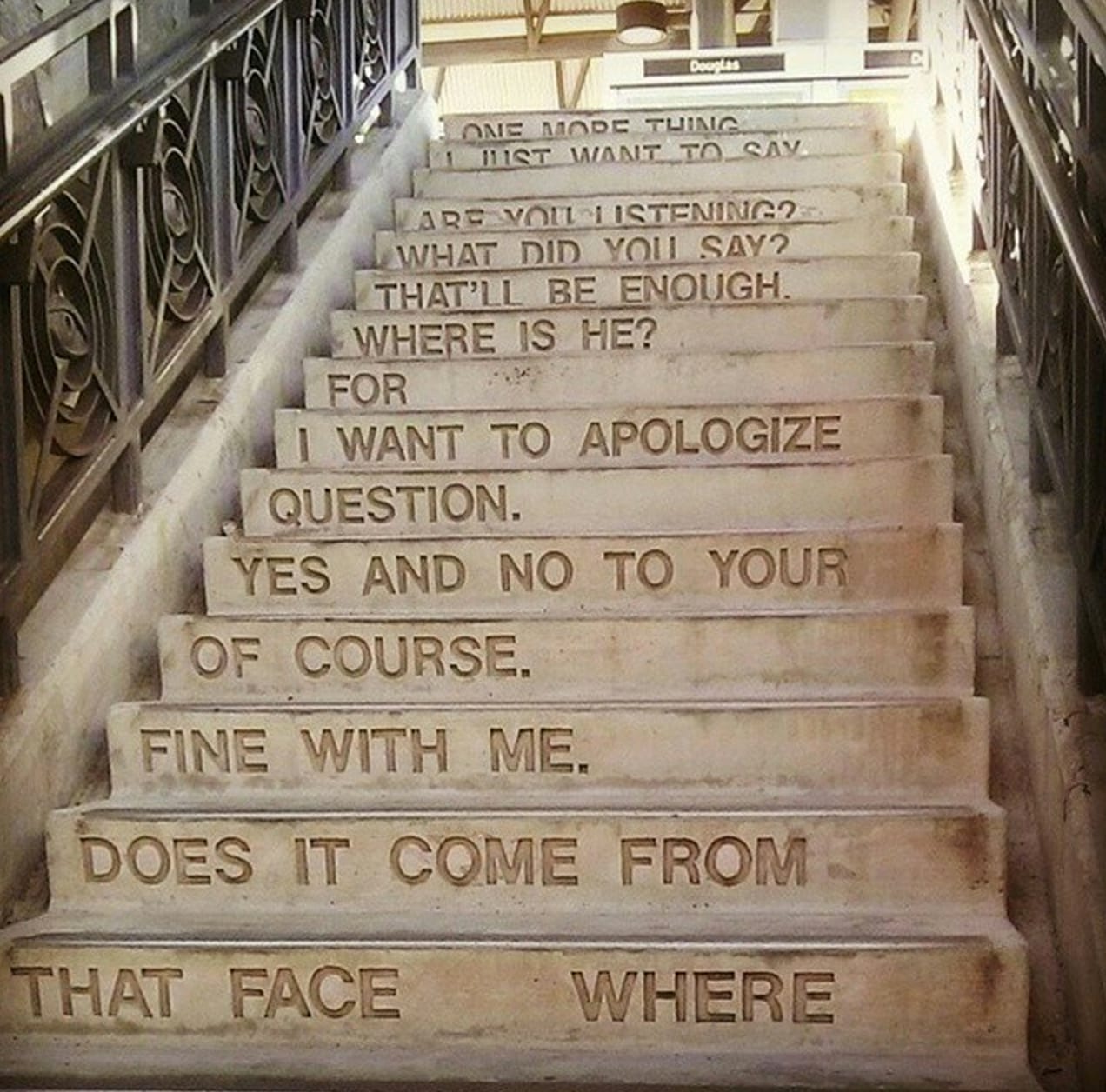 Poetry on the stairs of Douglas Green Line Station. (Photo via Instagram @escobarbilly)