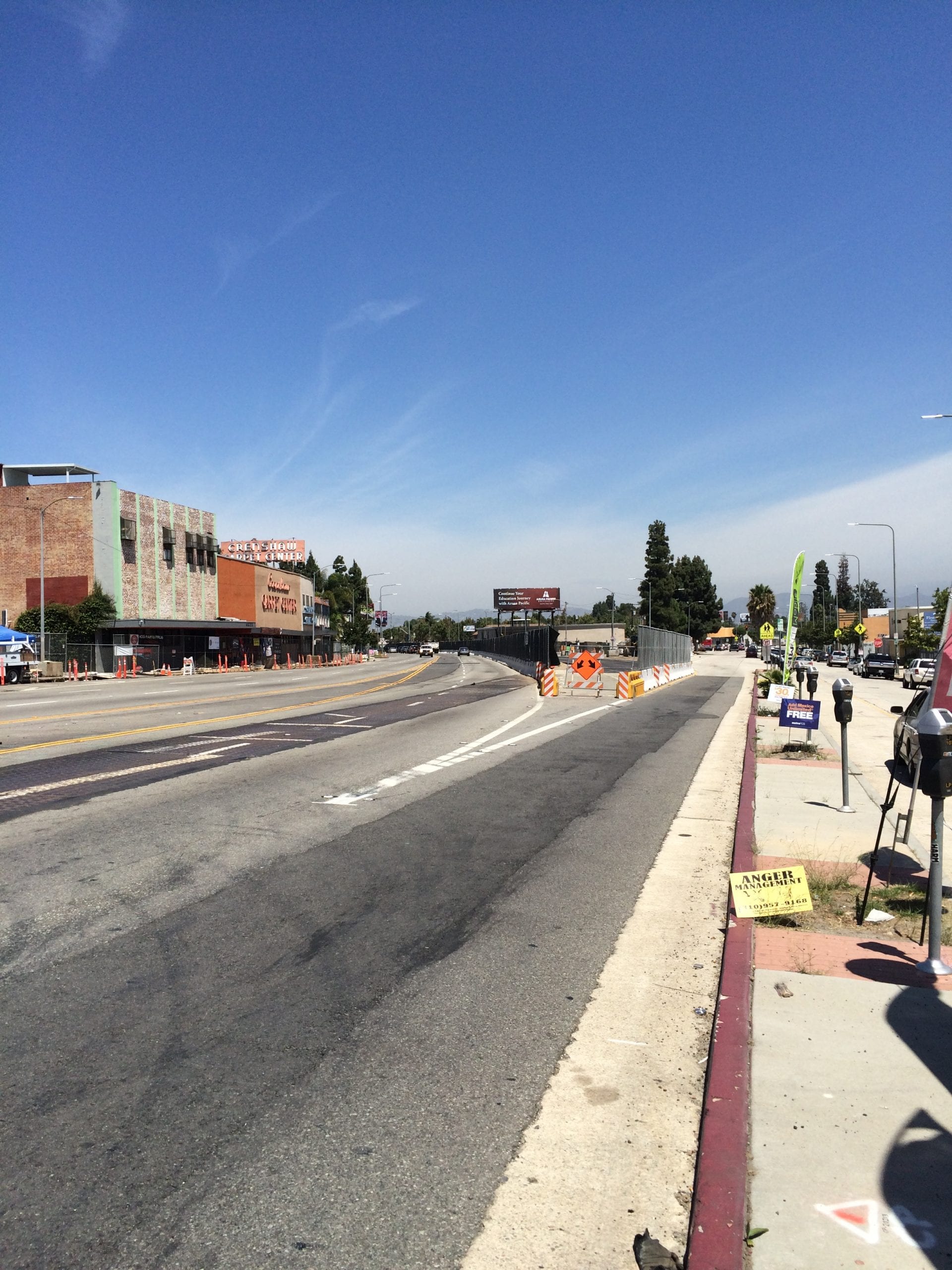 Looking north on Crenshaw Boulevard at 48th Street where weekend closures will take place beginning this Friday, Aug. 28. 