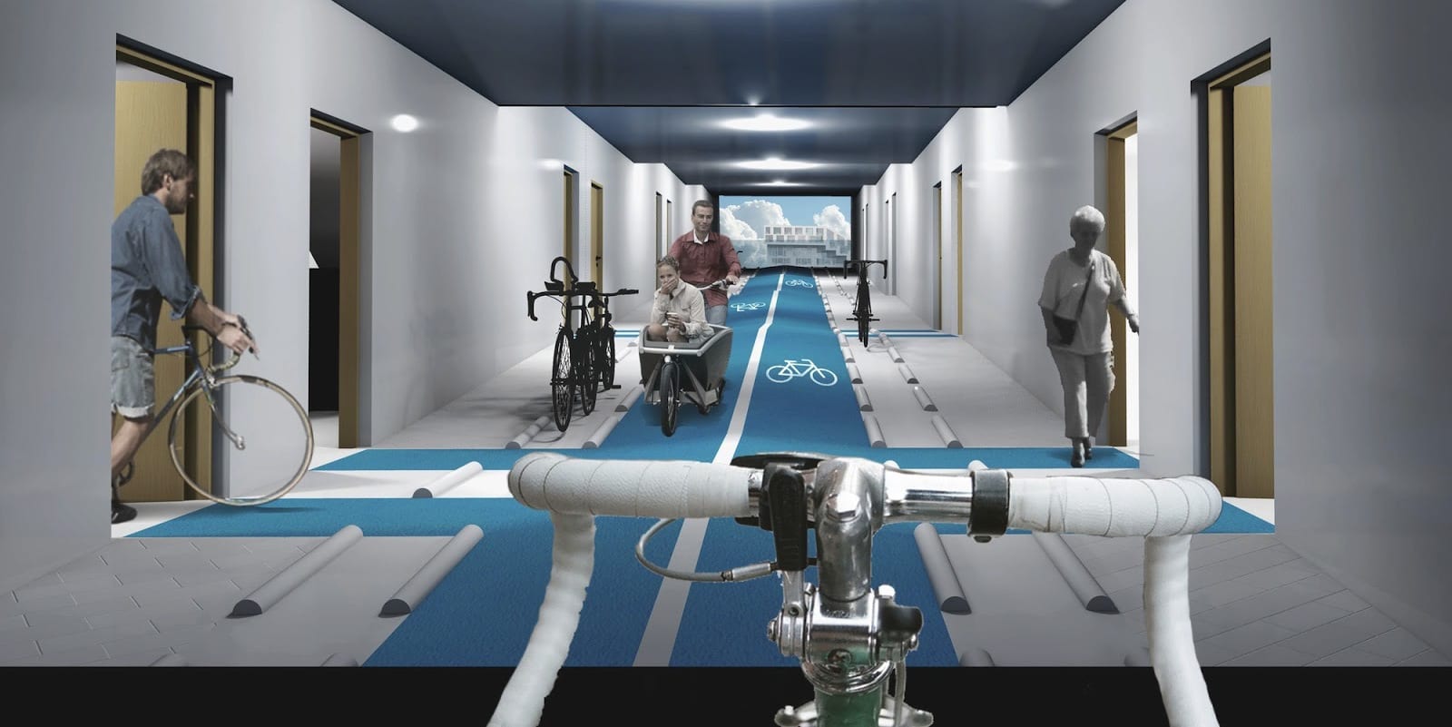 An interior hallway made for bikes. (via Cycle Space)