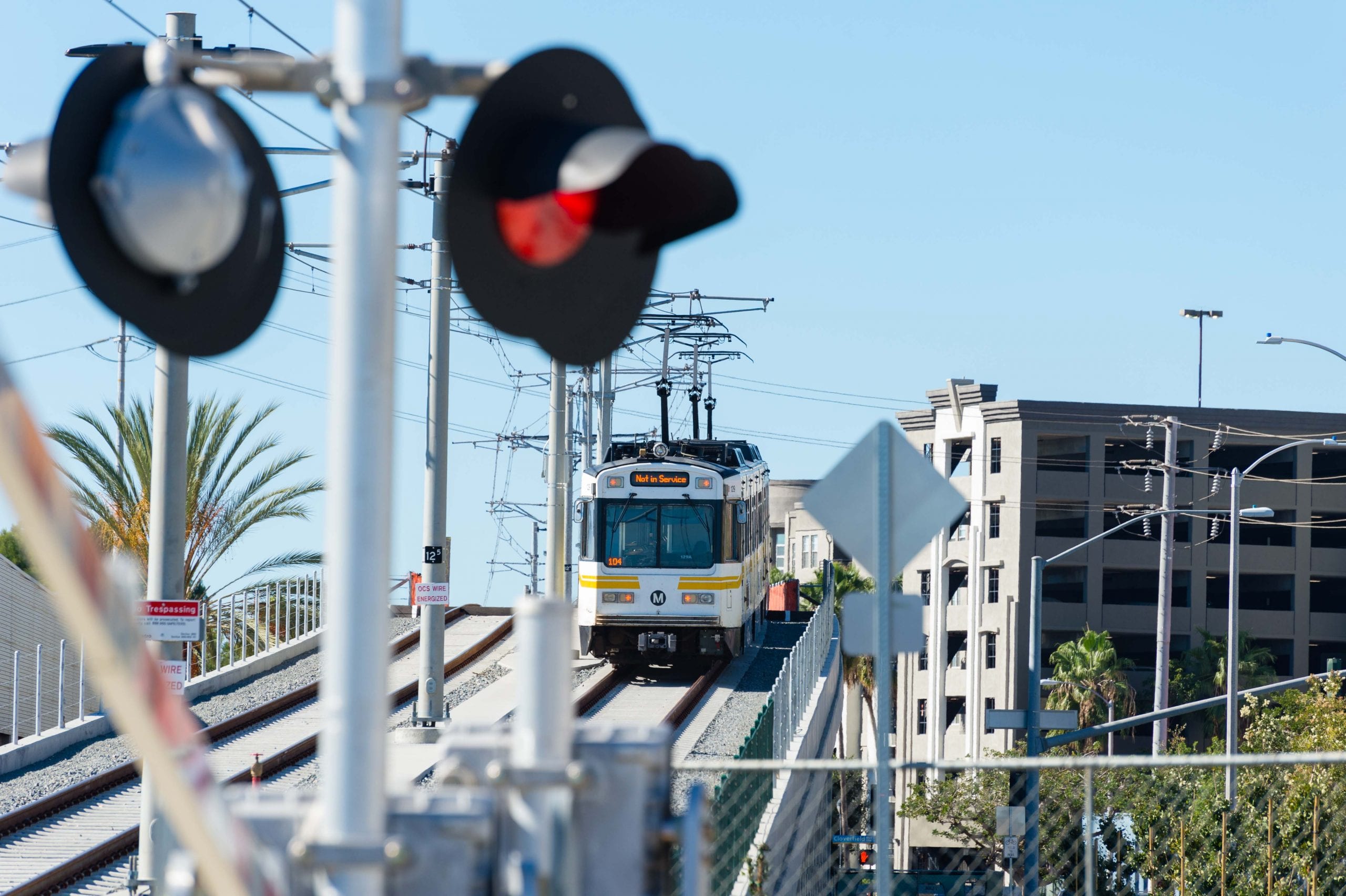 Expo Line traffic signal testing in Santa Monica on Saturday -- this is just west of Bergamot Station on the bridge over Cloverfield Boulevard and Olympic Boulevard. See the full gallery by clicking above.