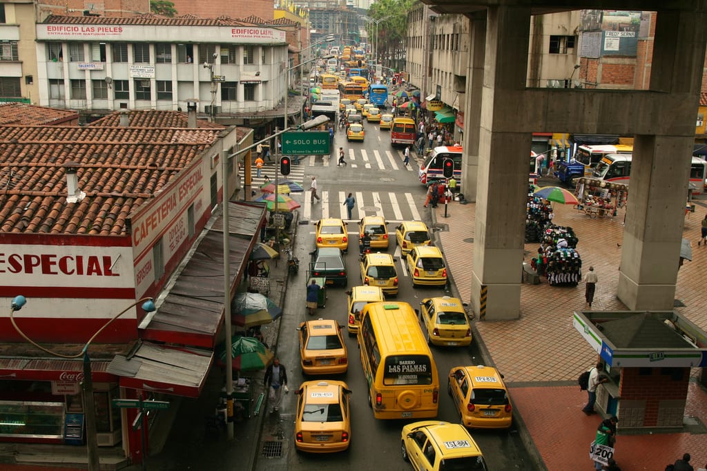 Traffic in central Medellin as seen in a 2011 photo. Credit: Andrew, via Flickr creative commons.