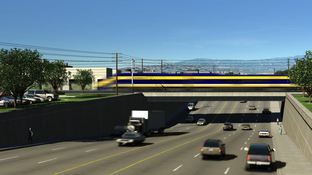 Will the bullet train make it first to SoCal or the Bay Area? Or either? Rendering: California High-Speed Rail Authority.