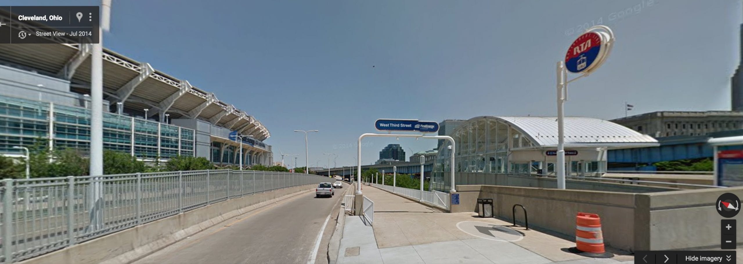 Even Cleveland has figured out a way to get light rail to Browns games. Photo: Google Maps.
