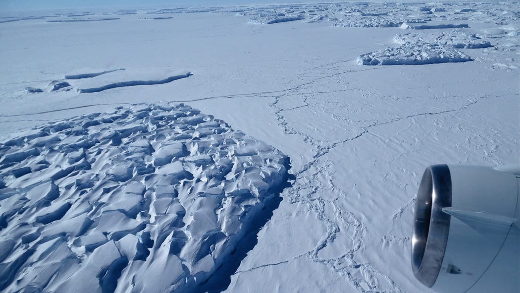A view from a NASA airplane of large icebergs that have broken from the calving side of Thwaites Glacier in Antarctica in November 2014. A disaster scenario of West Antarctic ice sheet disintegration could occur much sooner than previously thought, new research suggests. Credit Jim Yungel/NASA