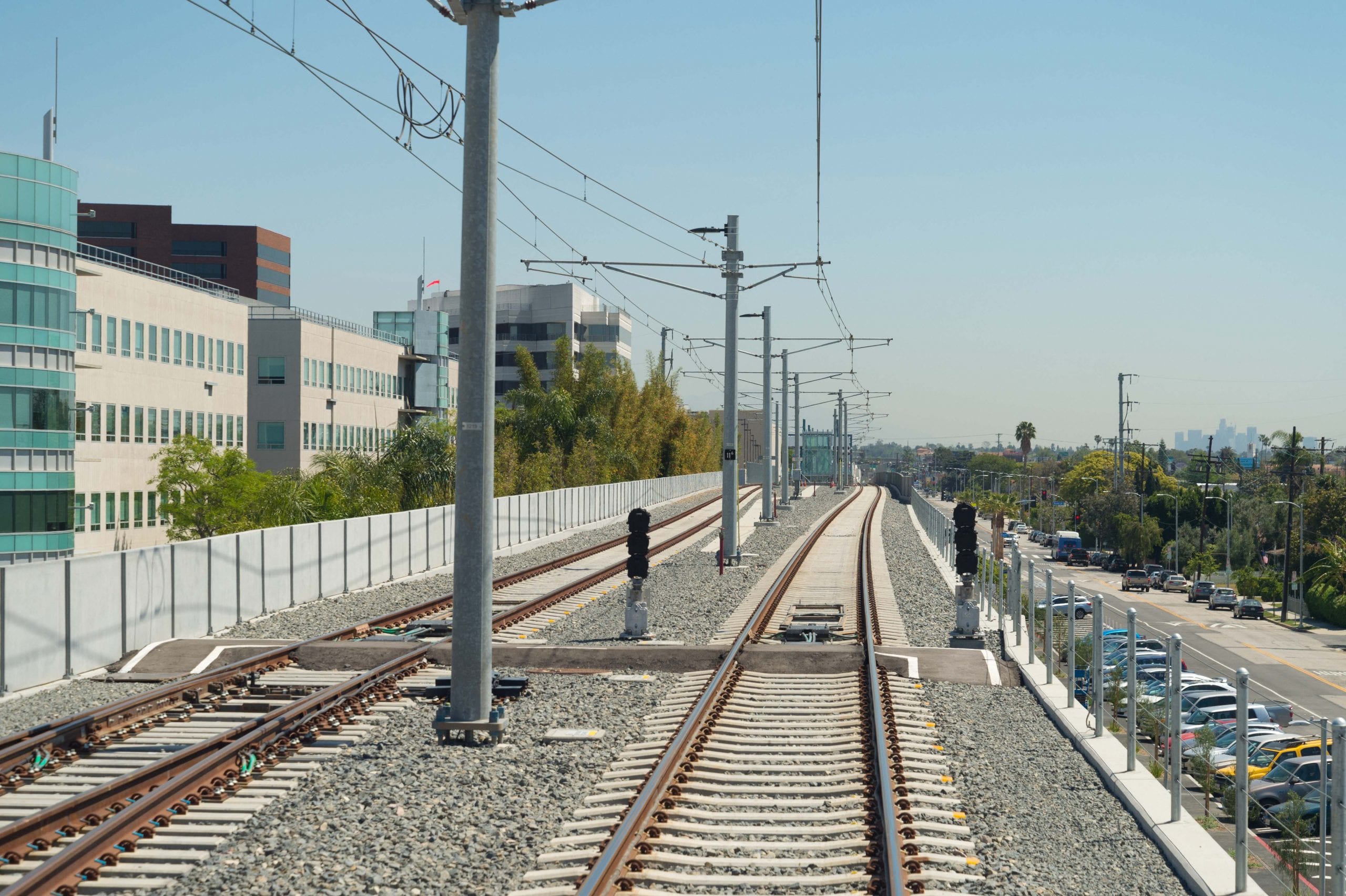 Parking at the Bundy station can be seen to the right of the tracks. Photo by Steve Hymon/Metro.