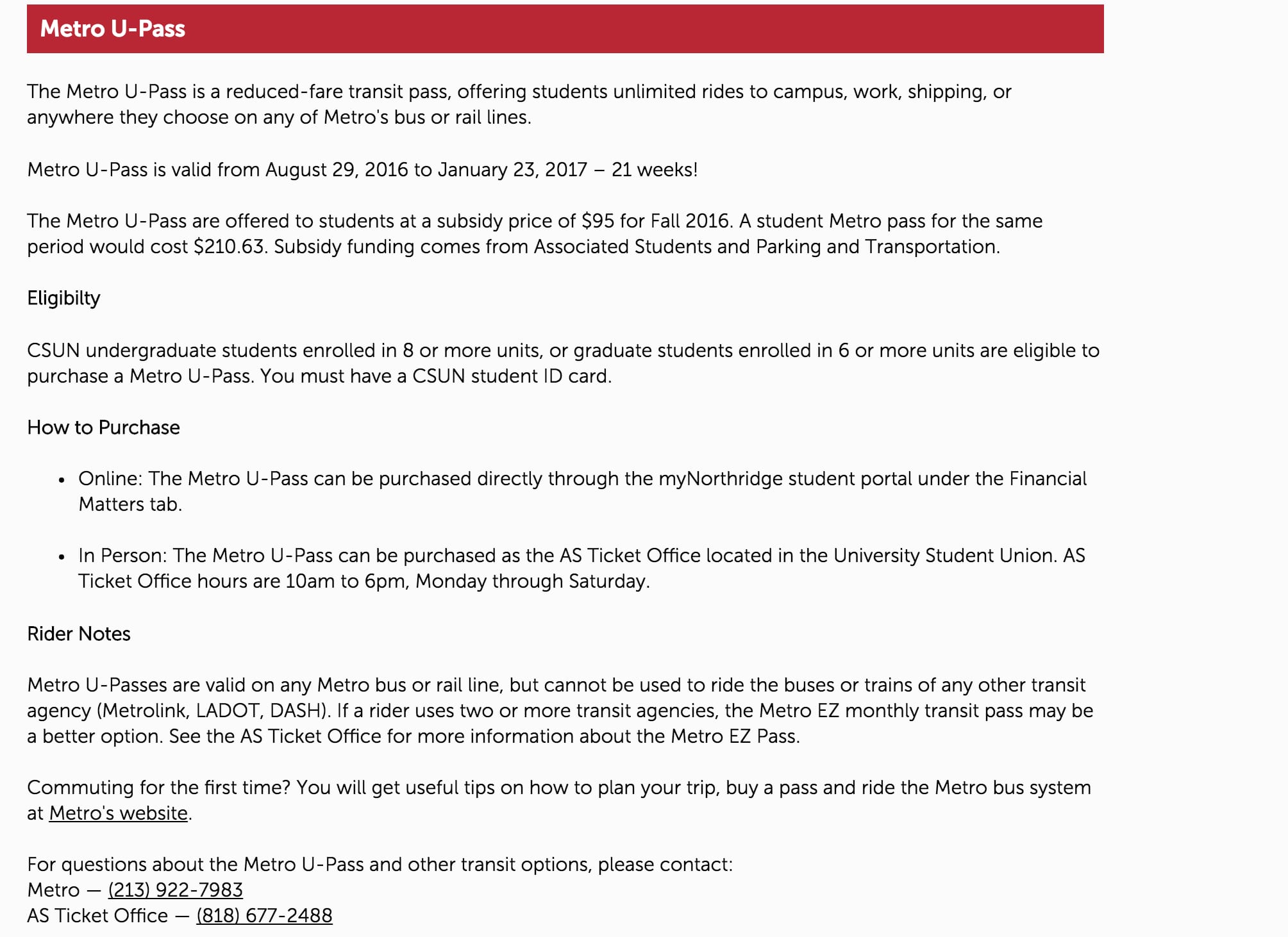 A screen grab from CSUN's website. Click above to visit the CSUN U-pass site.