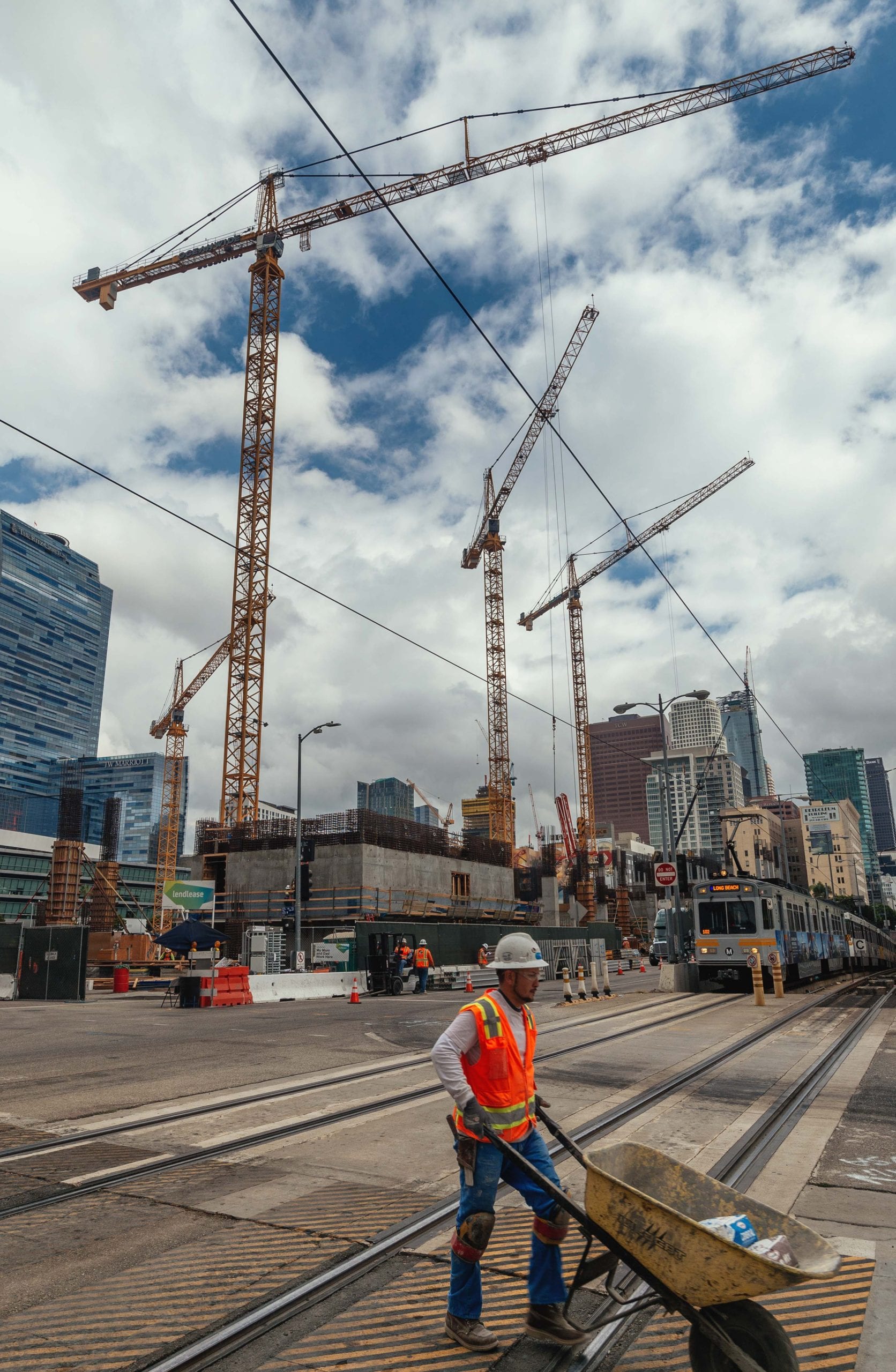 The Blue Line and new building construction near Staples Center and LA Live. Photo by Steve Hymon/Metro.