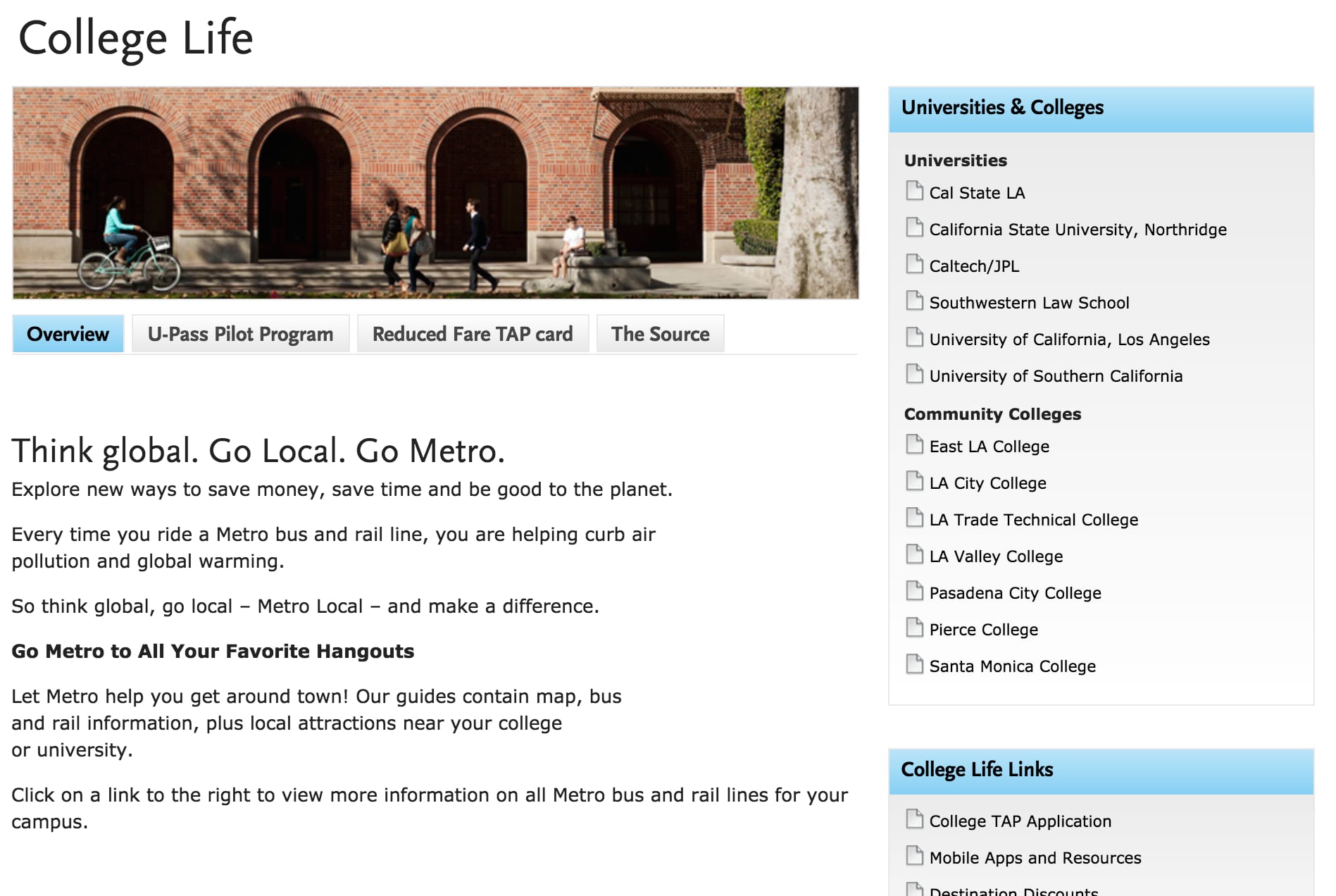 Click above to visit Metro's college pass page, which includes links to schools offering the U-Pass.