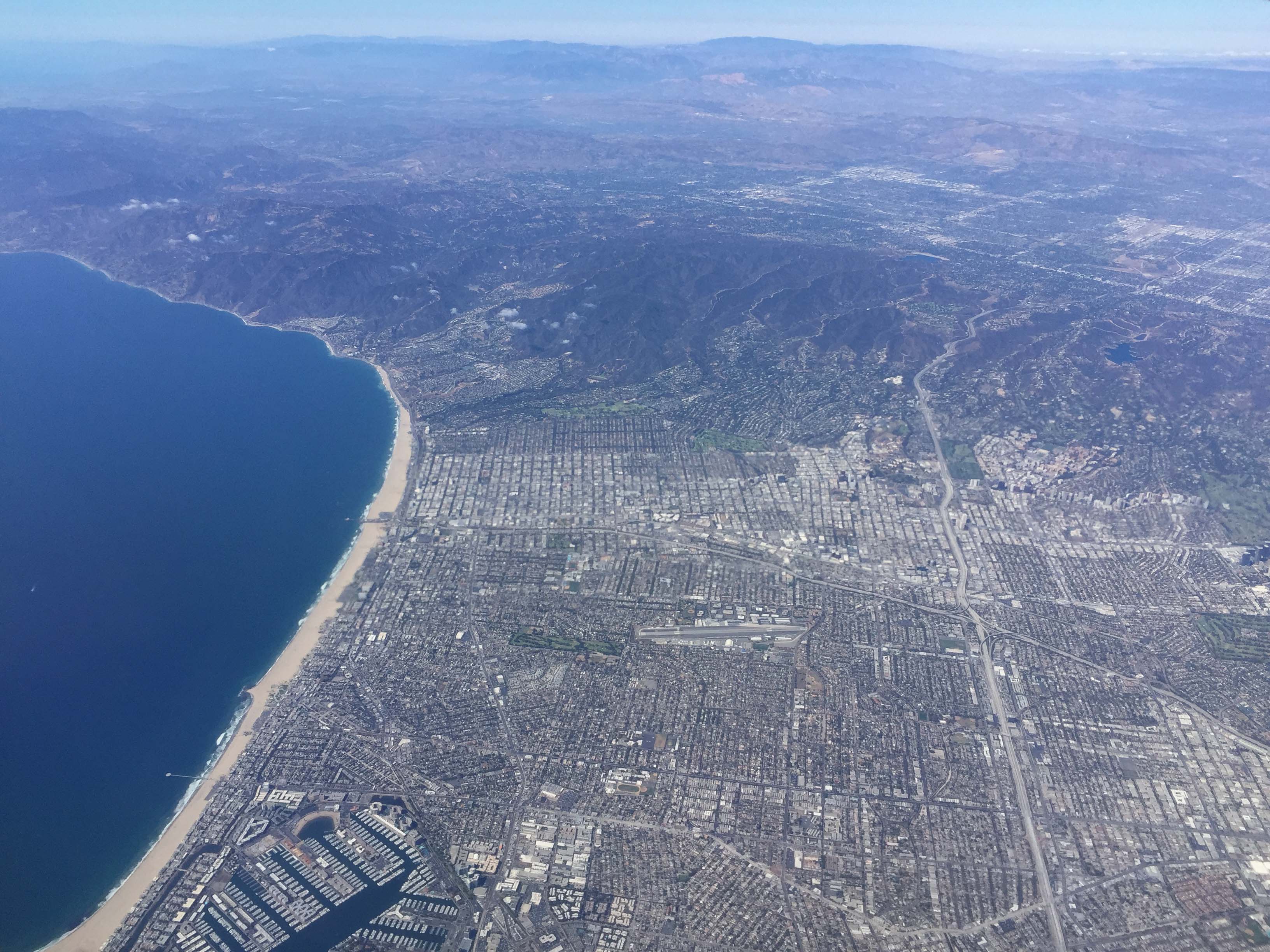 Marina del Rey is at bottom and that's the 10 freeway about center frame. If you look real close, you can see the Expo Line slicing across Cheviot Hills on the right side of frame. Photo by Steve Hymon.