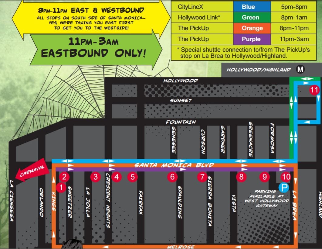 WeHo Carnaval Shuttle Routes
