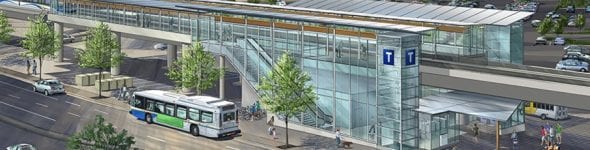 A light rail station in suburban Vancouver that is being funded and built as a P3 project. 