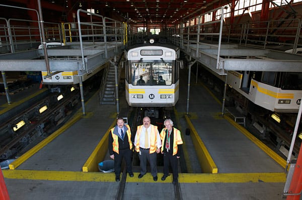 Rail Fleet Services team oversee a comprehensive rail car overhaul at Metro Blue Line maintenance facility. From left, Brian Rydell, Nick Madanat, Russell Homan. Photos by Gary Leonard.