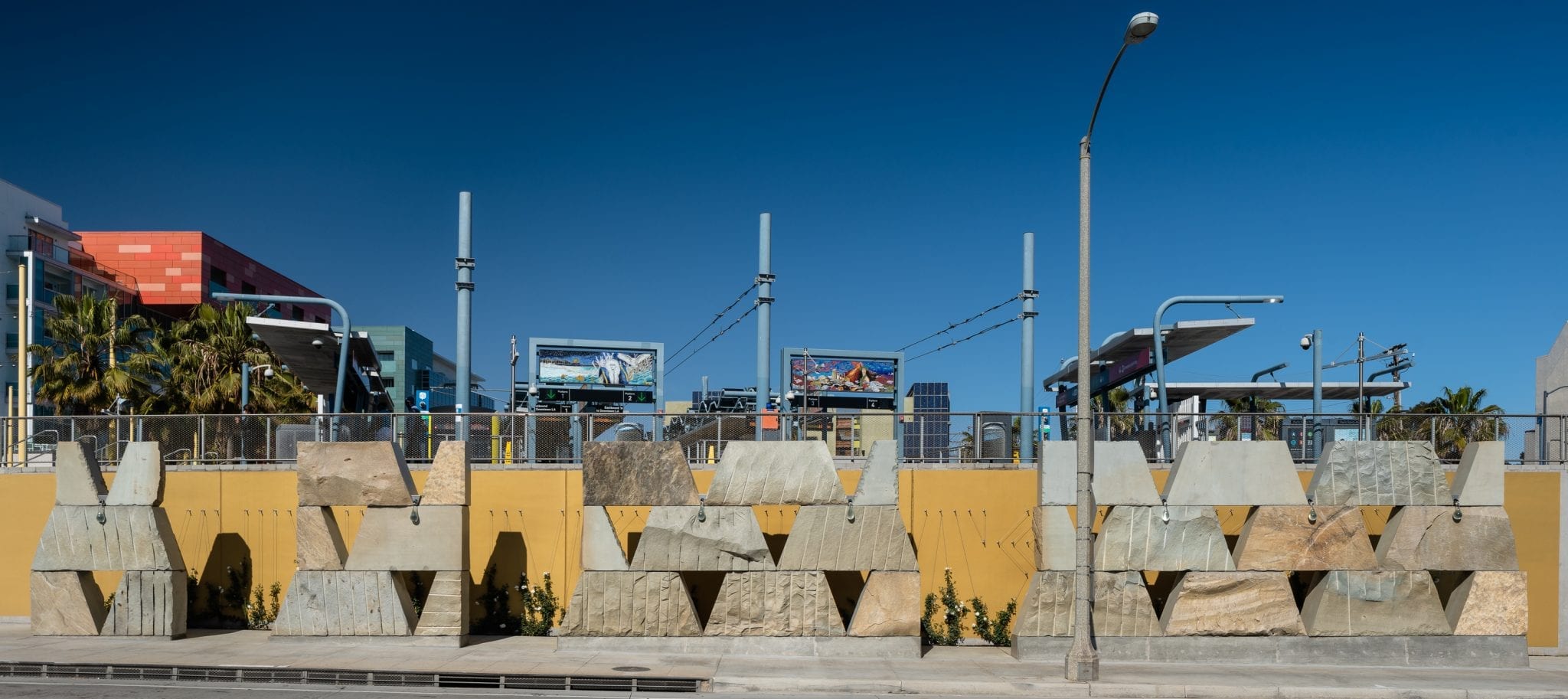 Detail of recently installed artwork at Downtown Santa Monica Station "The Crying Rock and Saint Monica" referencing the sacred springs named Kuruvungna by the Tongva.