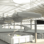 Construction rendering showing "The Distance of the Sun" situated in the station. The artwork by Glenn Kaino is being developed to seamlessly integrate into the environment of Airport Metro Connector Transit Station.