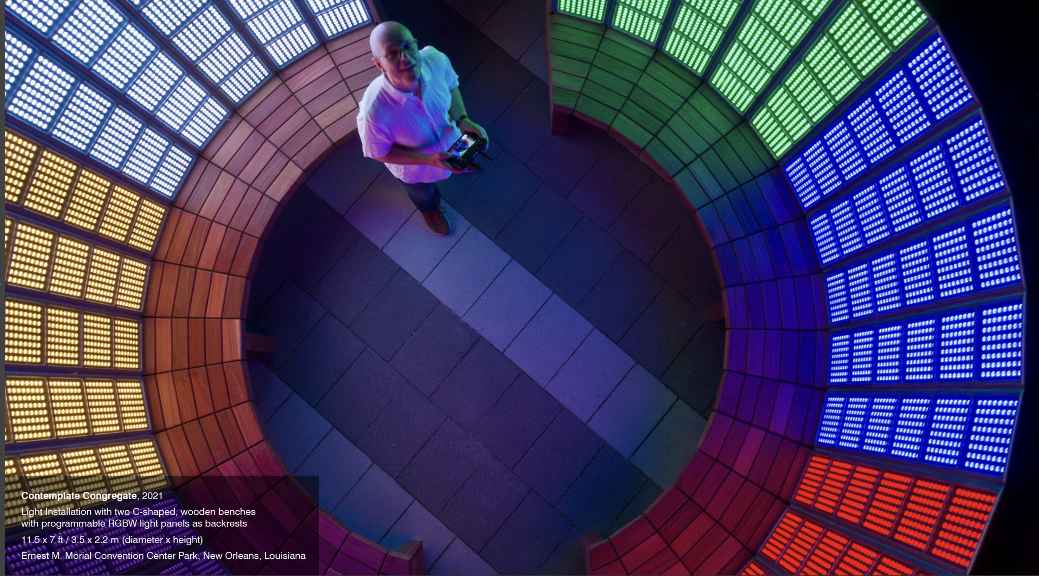 Redl discussed troubleshooting the programmable RGBW light panels on a recent New Orleans public artwork.