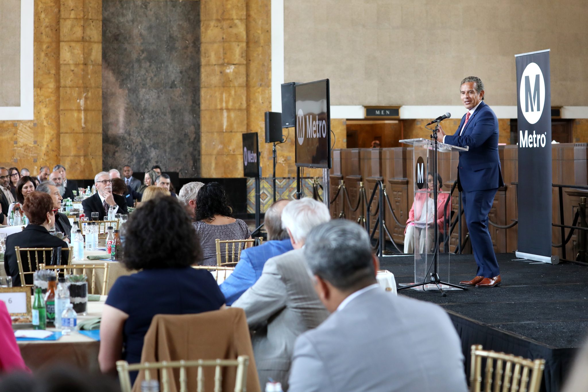 Former L.A. Mayor and Metro Board Member Antonio Villaraigosa speaks at the event.